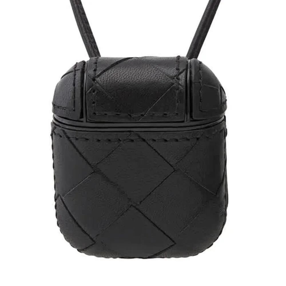 Bottega Veneta DESIGNER Black Leather Woven Intrecciato Airpod Case